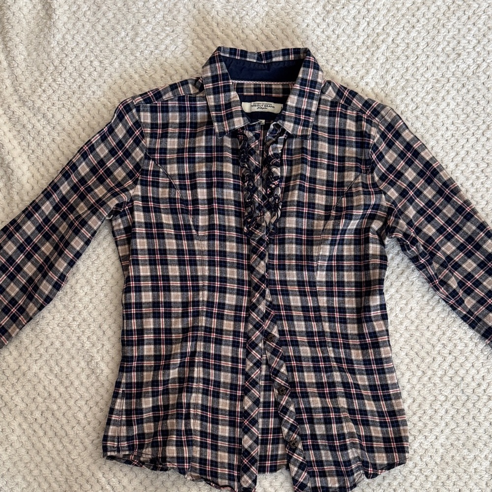 3 for $25! Navy Plaid Women's Button Down Shirt
